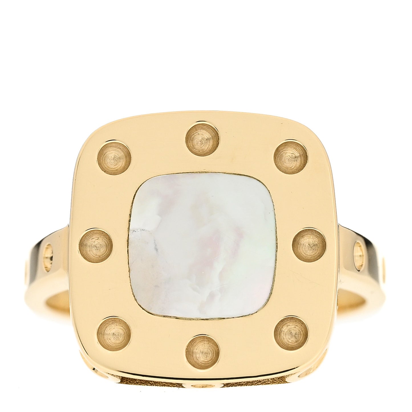 18K Yellow Gold Mother of Pearl Pois Moi Square Ring 55 7.25