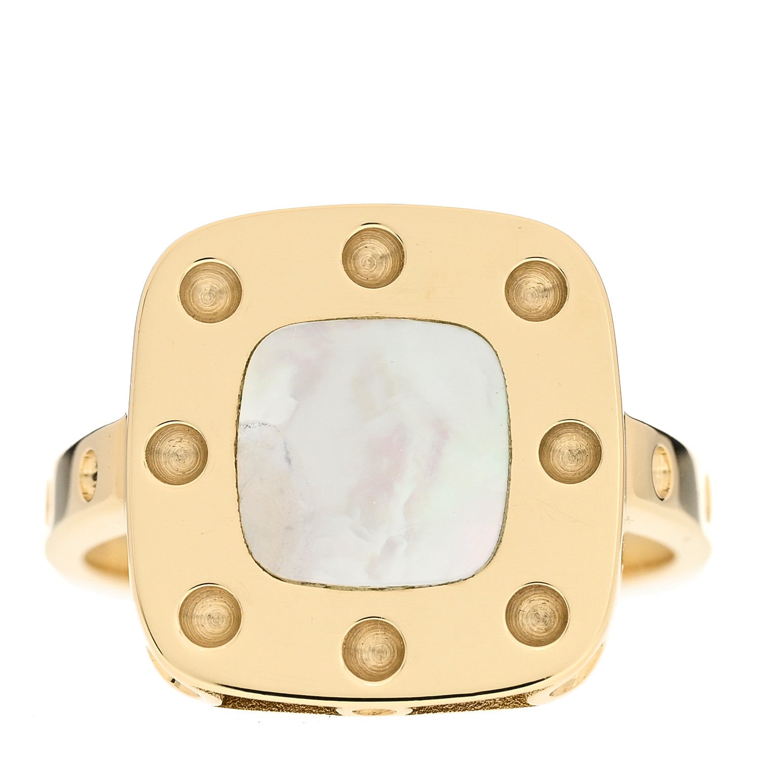 Roberto Coin 18K Yellow Gold Mother of Pearl Pois Moi Square Ring 55 7.25 1 of 5