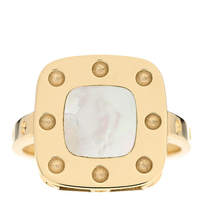 Roberto Coin 18K Yellow Gold Mother of Pearl Pois Moi Square Ring 55 7.25 1 of 5
