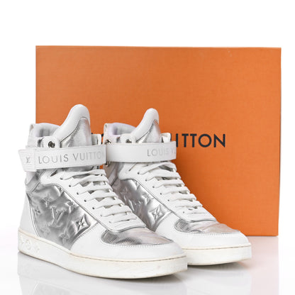 Louis Vuitton Metallic Calfskin Embossed Monogram Boombox Sneakers 38 White Silver 16 of 16