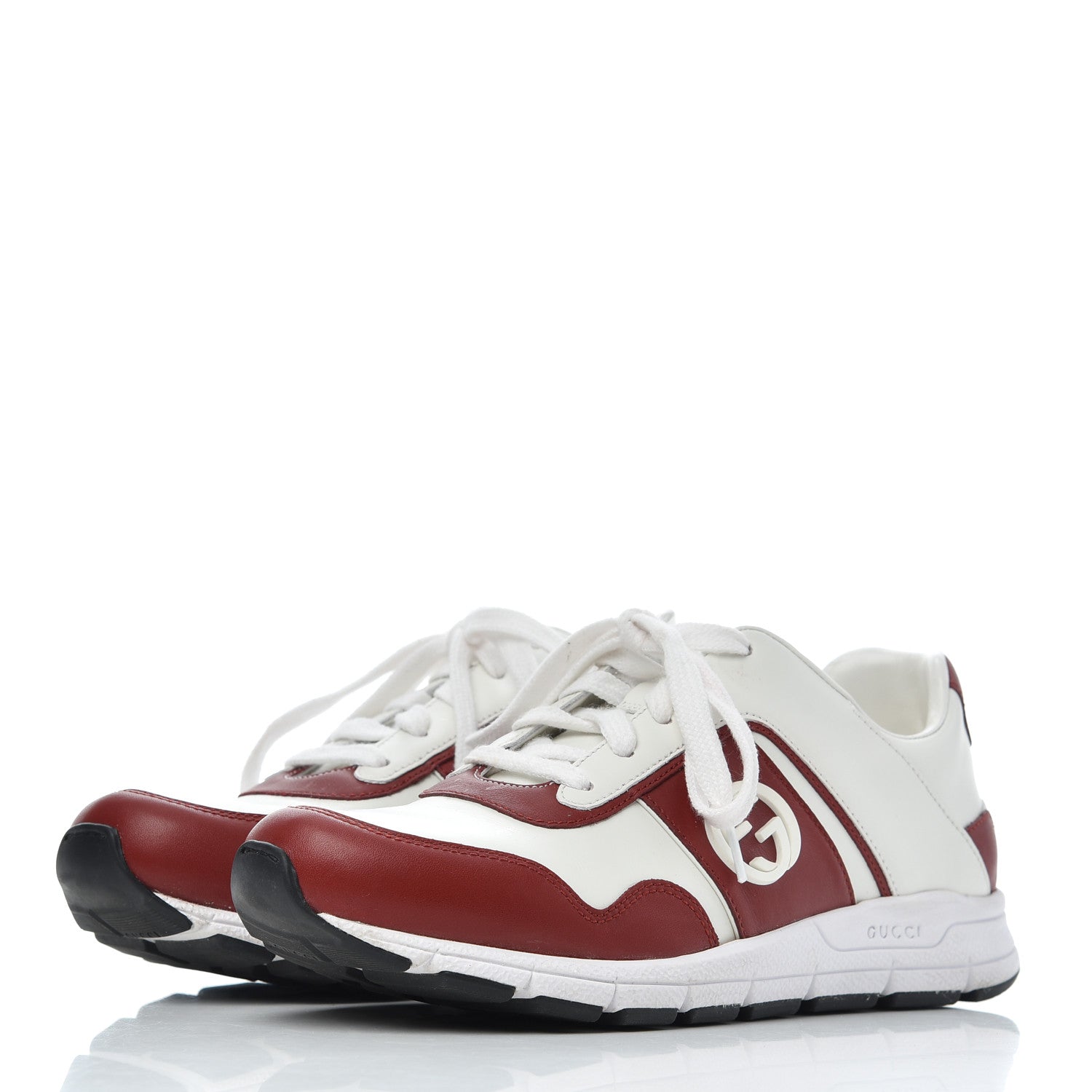 Gucci Calfskin Womens Interlocking G Sneakers 37 White Rosso 3 of 21