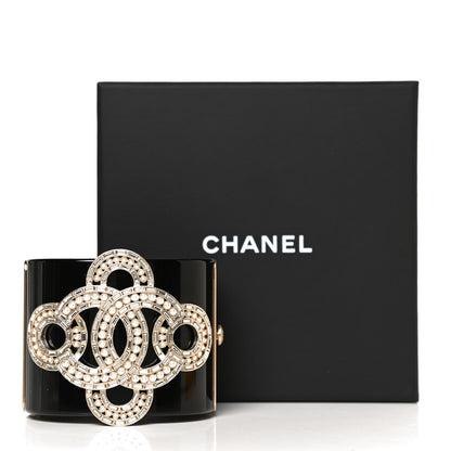 Chanel Resin Baguette Crystal Pearl CC Cuff Black 6 of 6