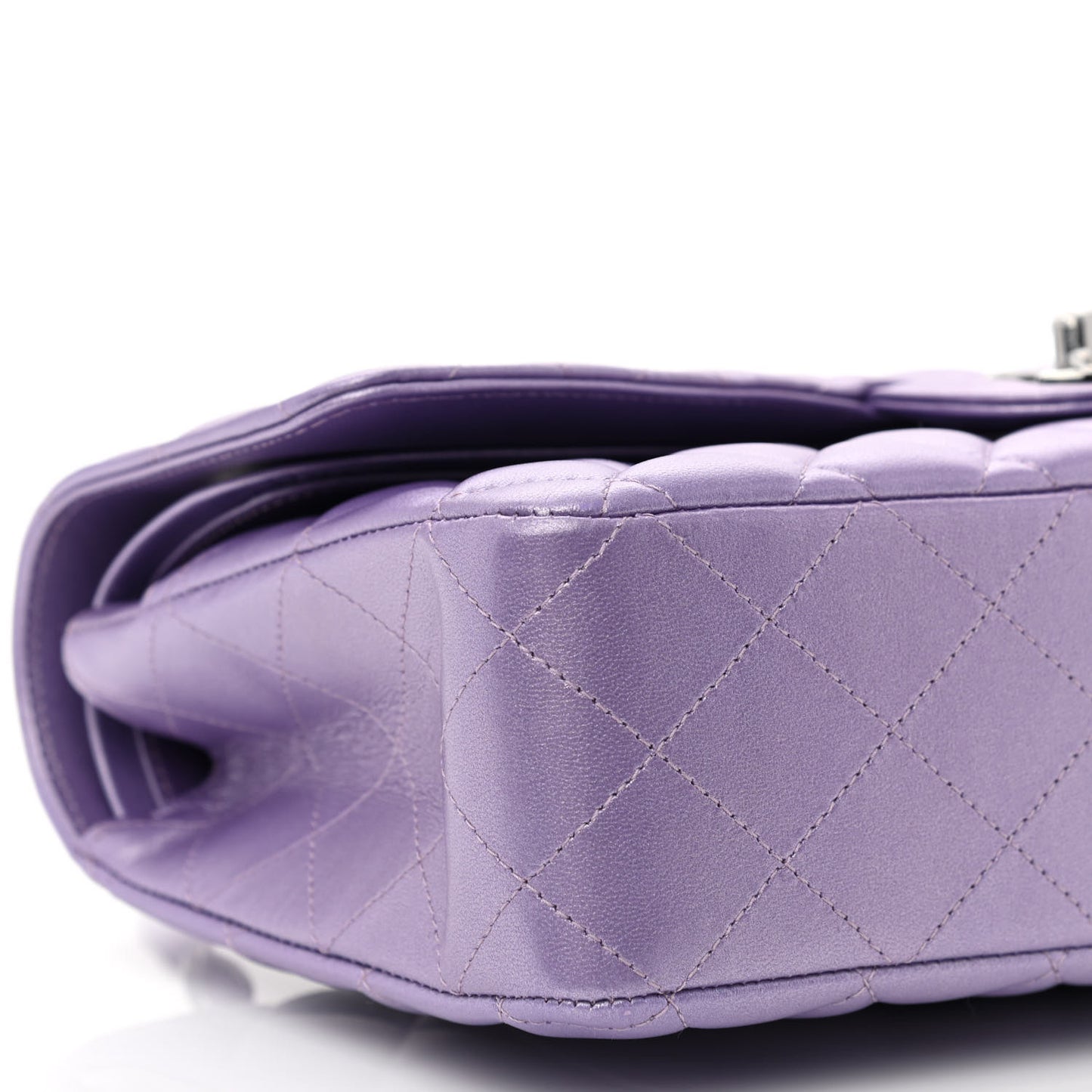 Iridescent Calfskin Quilted Medium Double Flap Purple