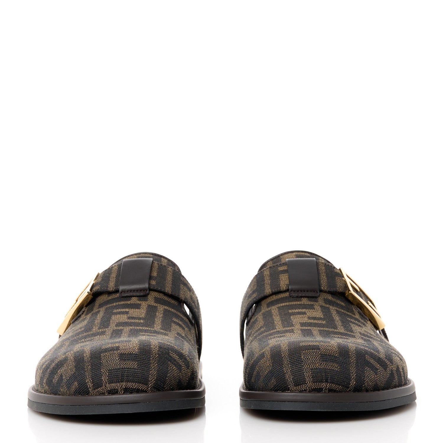 Fendi Fabric Jacquard Nappa FF Womens Sabot Mules 39 Tobacco Black 2 of 10