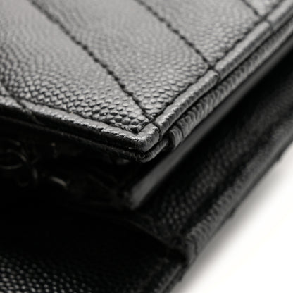Saint Laurent Grain De Poudre Matelasse Chevron Monogram Flap Wallet Black 10 of 11