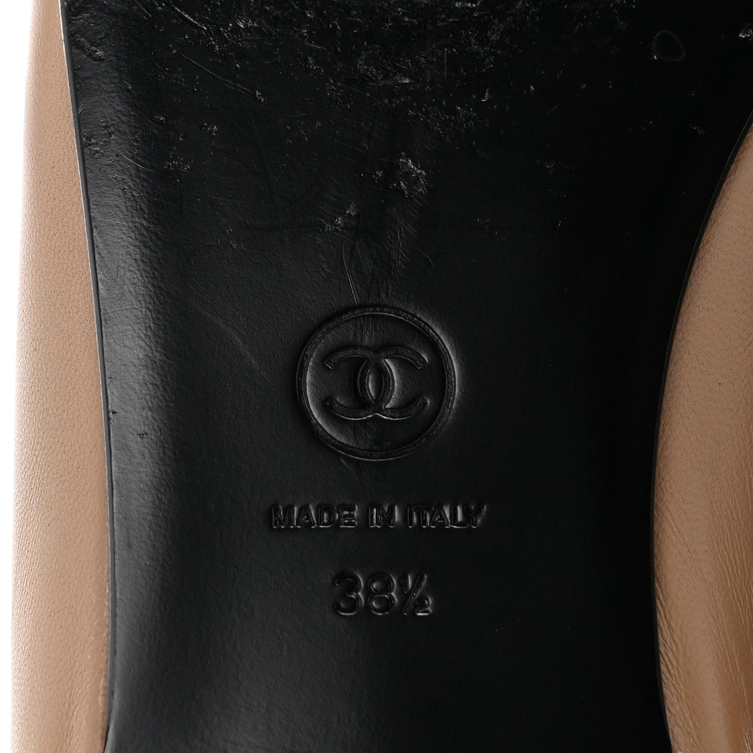 Chanel Lambskin Cap Toe CC Ballerina Flats 38.5 Beige Black 7 of 10