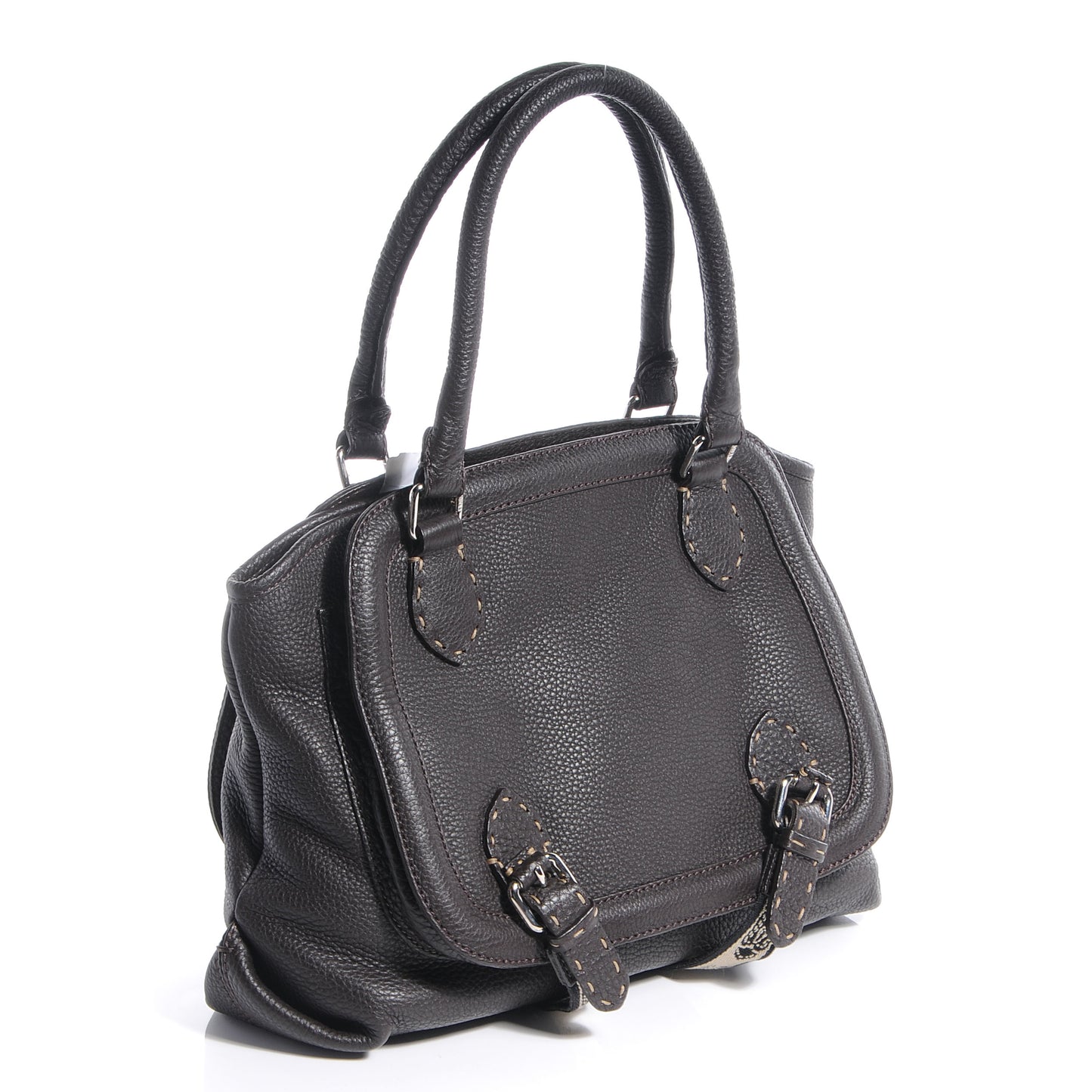 Calfskin Romano Selleria Handbag Dark Brown