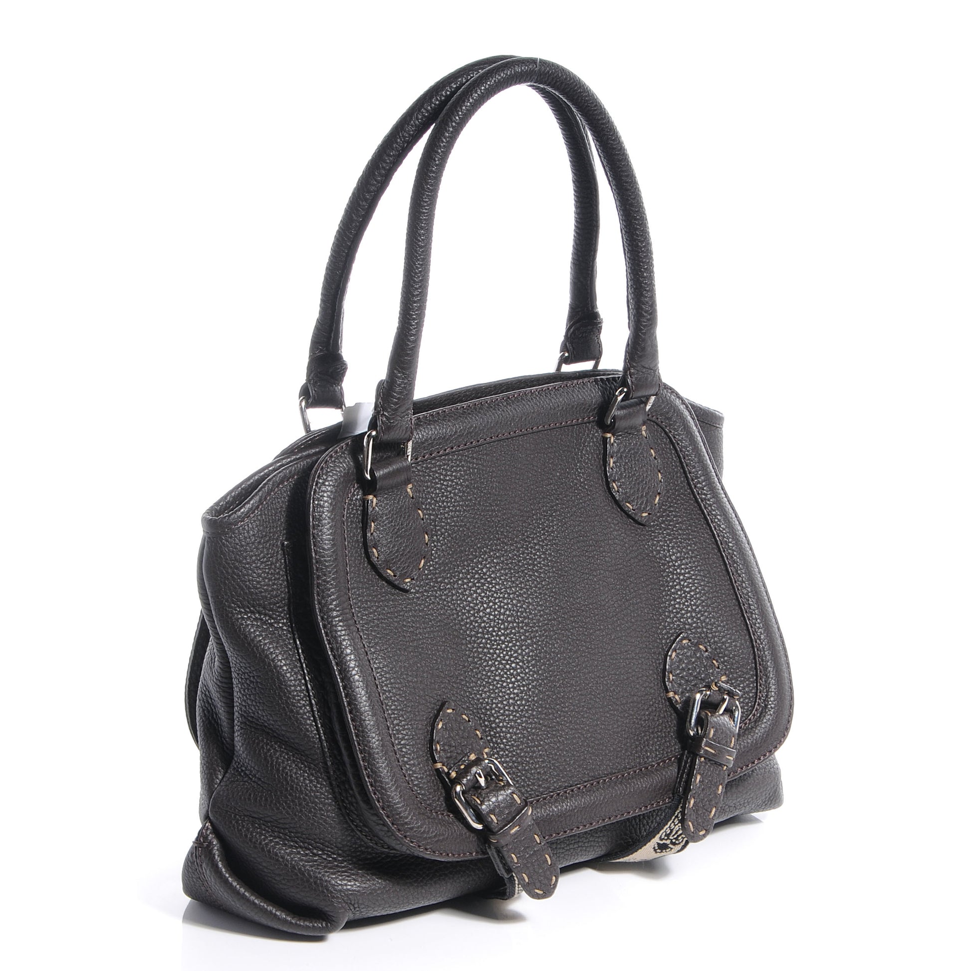 Fendi Calfskin Romano Selleria Handbag Dark Brown 3 of 9