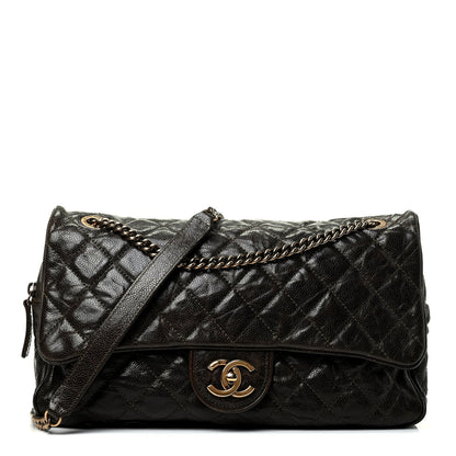 Chanel Crumpled Grained Calfskin Quilted Large Shiva Flap Dark Brown 1 of 4