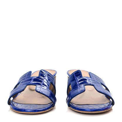 Hermes Shiny Alligator Oasis Sandals 37 Bleu Electrique 2 of 13