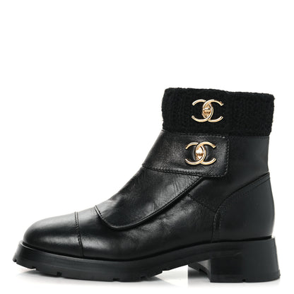 Chanel Calfskin Knit CC Short Boots 41 Black 1 of 10