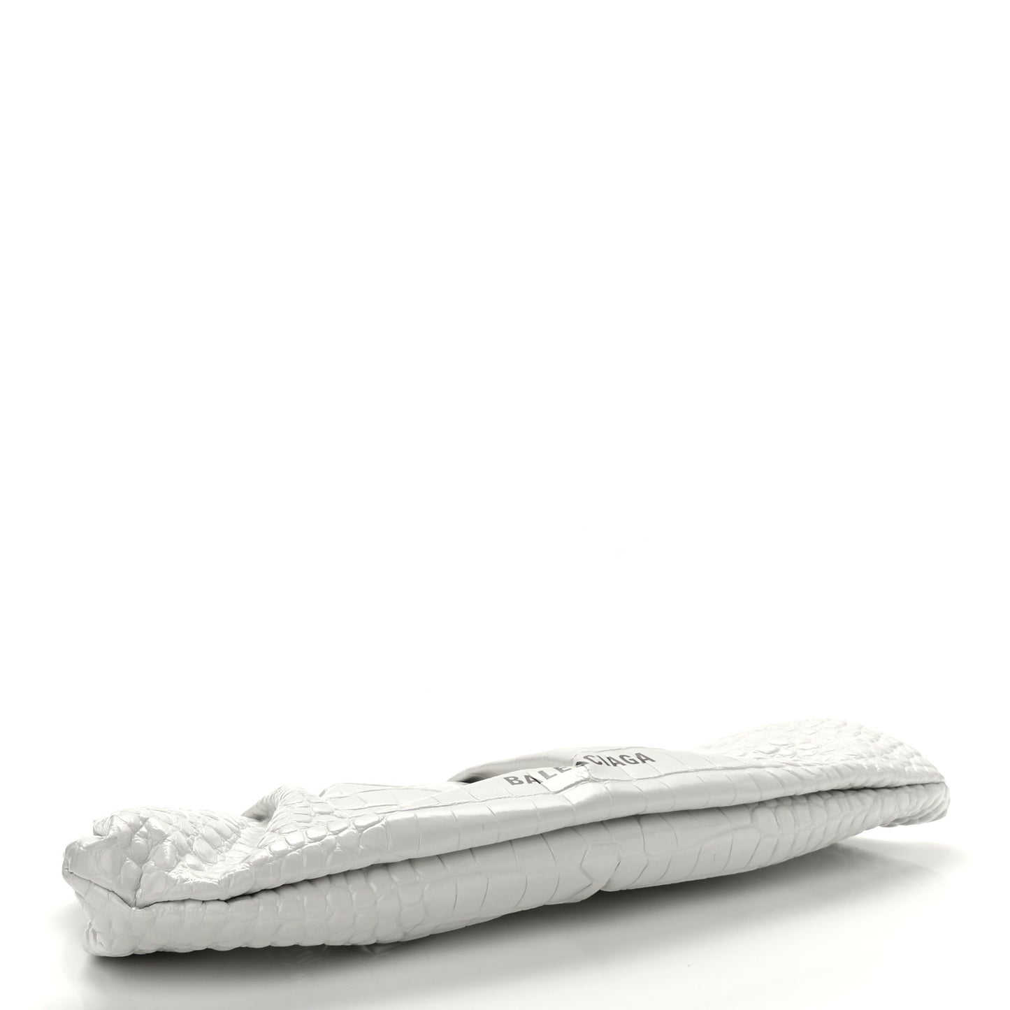 Shiny Supple Calfskin Logo Crocodile Embossed XL Cloud Clutch White