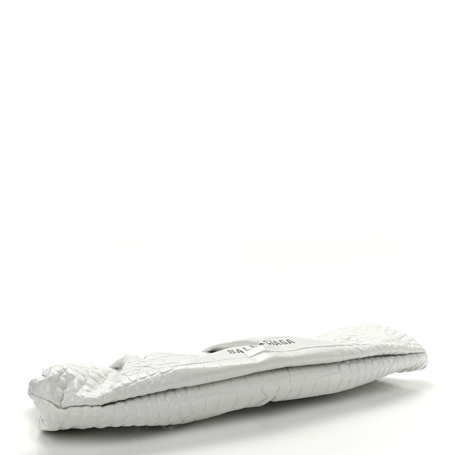Balenciaga Shiny Supple Calfskin Logo Crocodile Embossed XL Cloud Clutch White 4 of 12