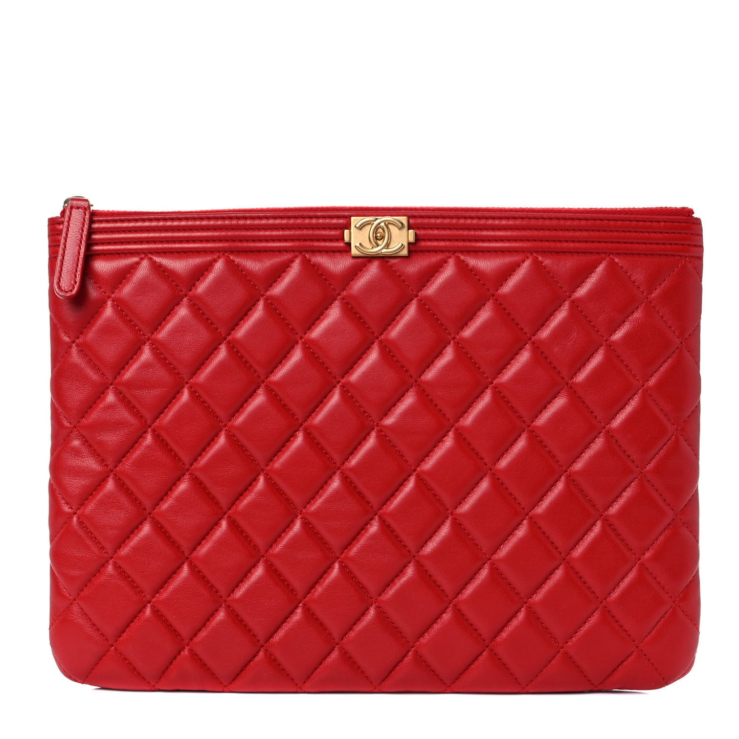 Lambskin Quilted Medium Boy Cosmetic Case Red