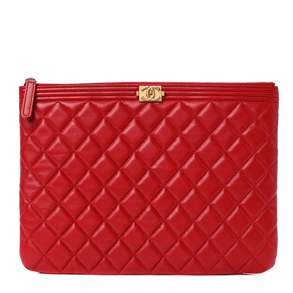 Chanel Lambskin Quilted Medium Boy Cosmetic Case Red 1 of 13
