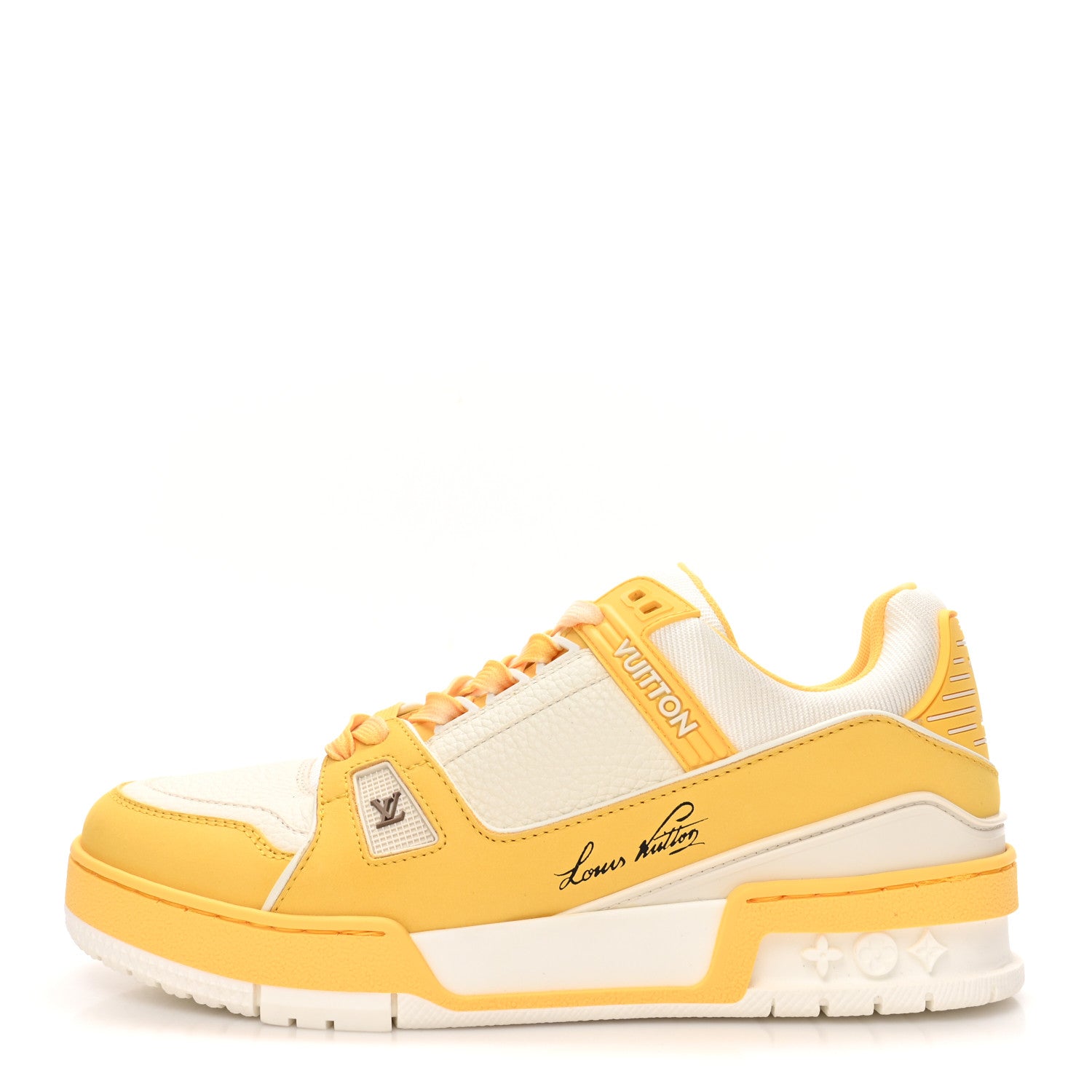 Louis Vuitton Nubuck Grained Calfskin Womens LV Trainer Sneakers 37 Yellow 1 of 10
