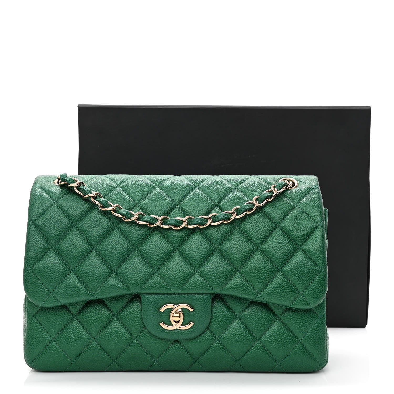 Chanel Metallic Caviar Quilted Jumbo Double Flap Green 14 of 14