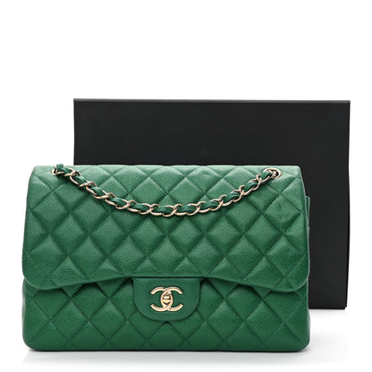 Chanel Metallic Caviar Quilted Jumbo Double Flap Green 14 of 14