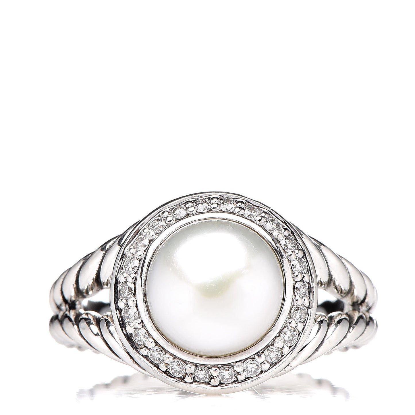 Sterling Silver Diamond Pearl 8mm Petite Cerise Ring 52 6