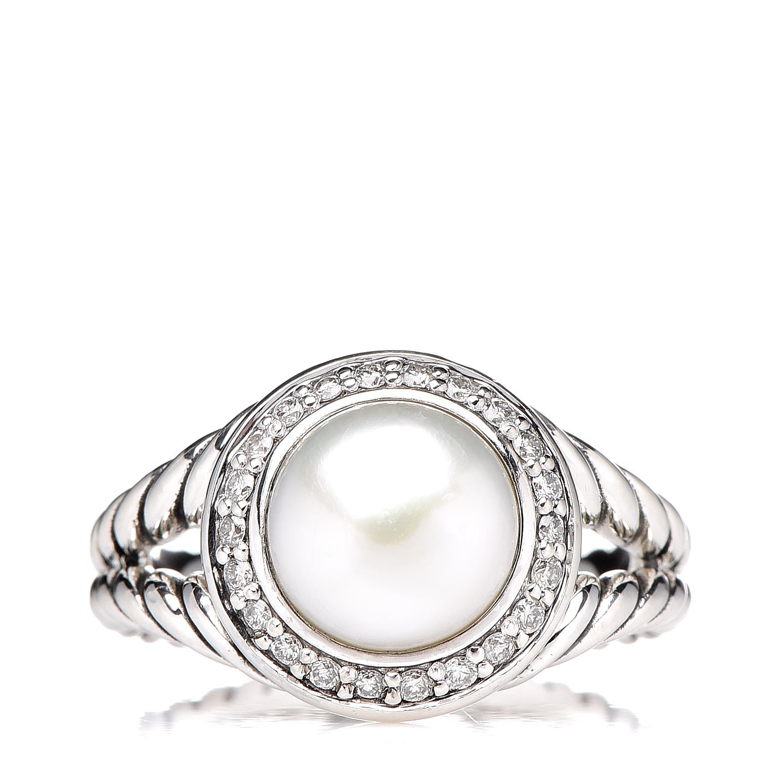 David Yurman Sterling Silver Diamond Pearl 8mm Petite Cerise Ring 52 6 1 of 4