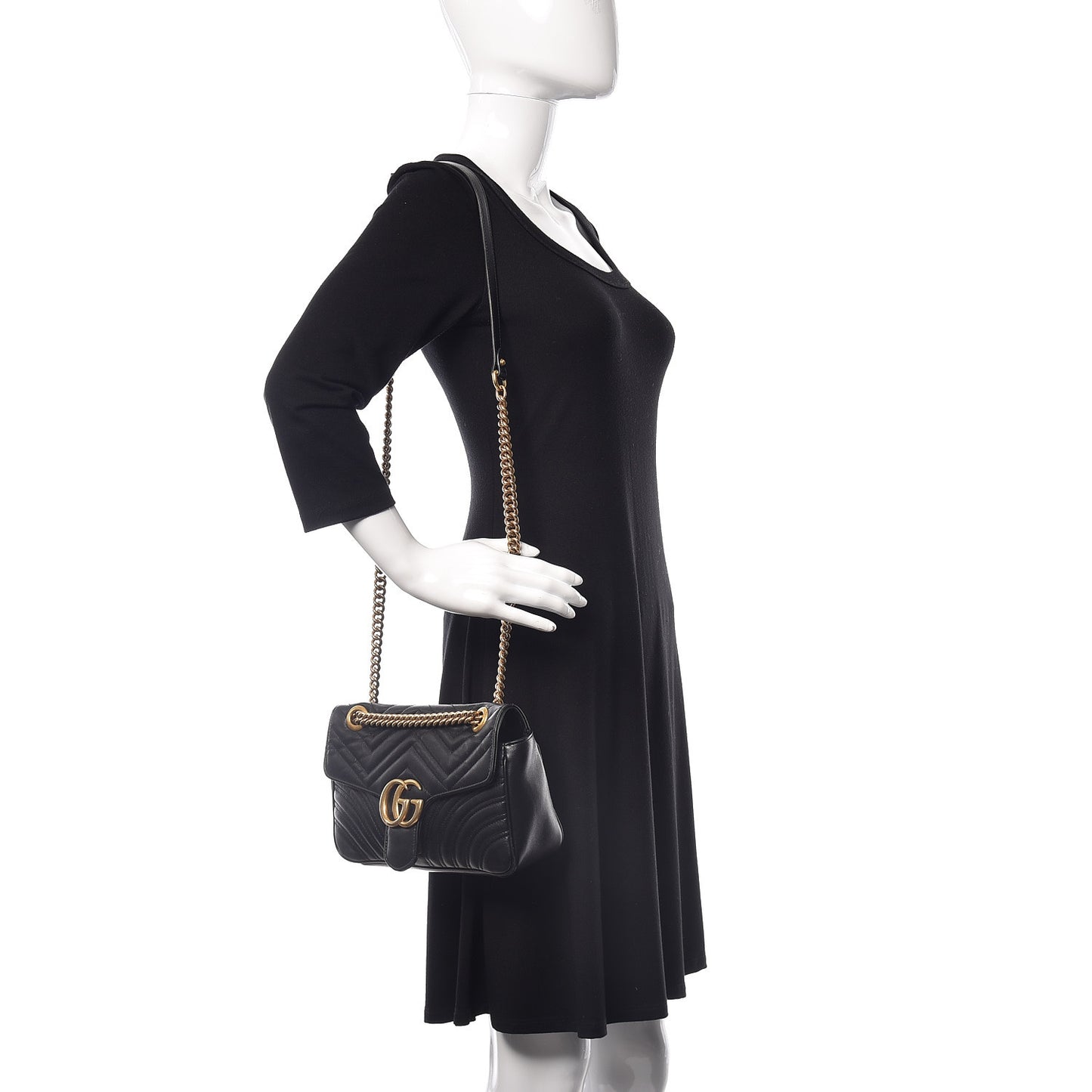 Calfskin Matelasse Small GG Marmont Shoulder Bag Black