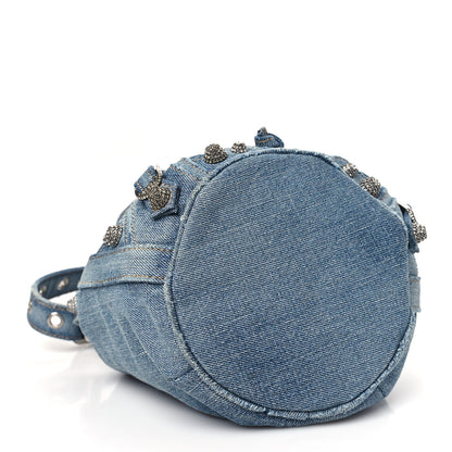 Balenciaga Washed Denim Crystal BB Monogram Le Cagole Bucket Bag XS Blue 4 of 10