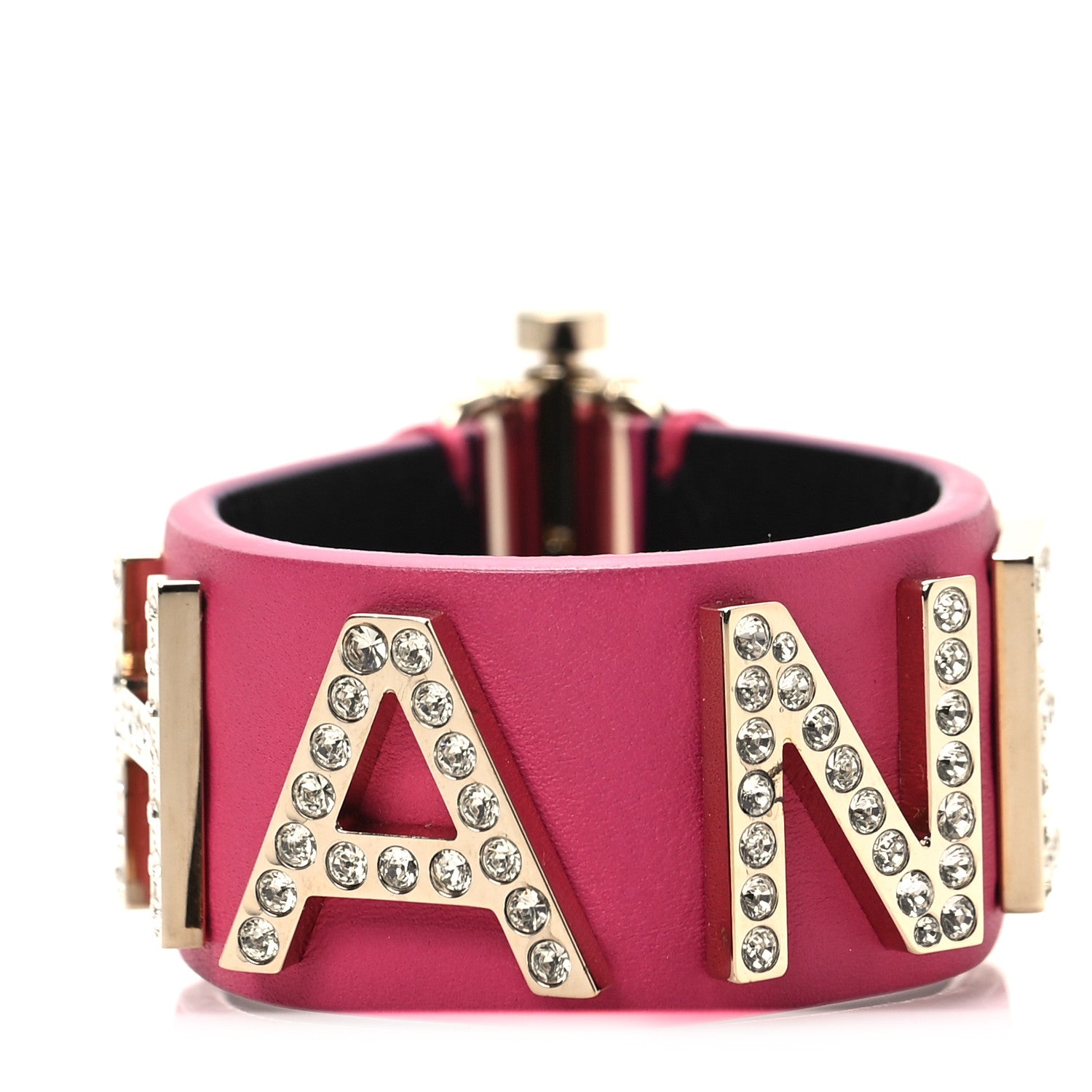 Chanel Crystal Lambskin Cha-Nel Logo Cuff S Pink 3 of 6