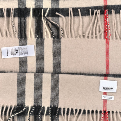 Burberry Cashmere Giant Check Fringe Scarf Ivory 3 of 3