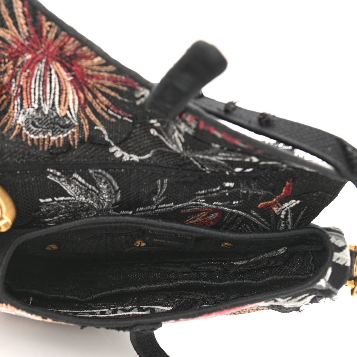 Canvas Embroidered Camouflage Flowers Saddle Bag Black Multicolor