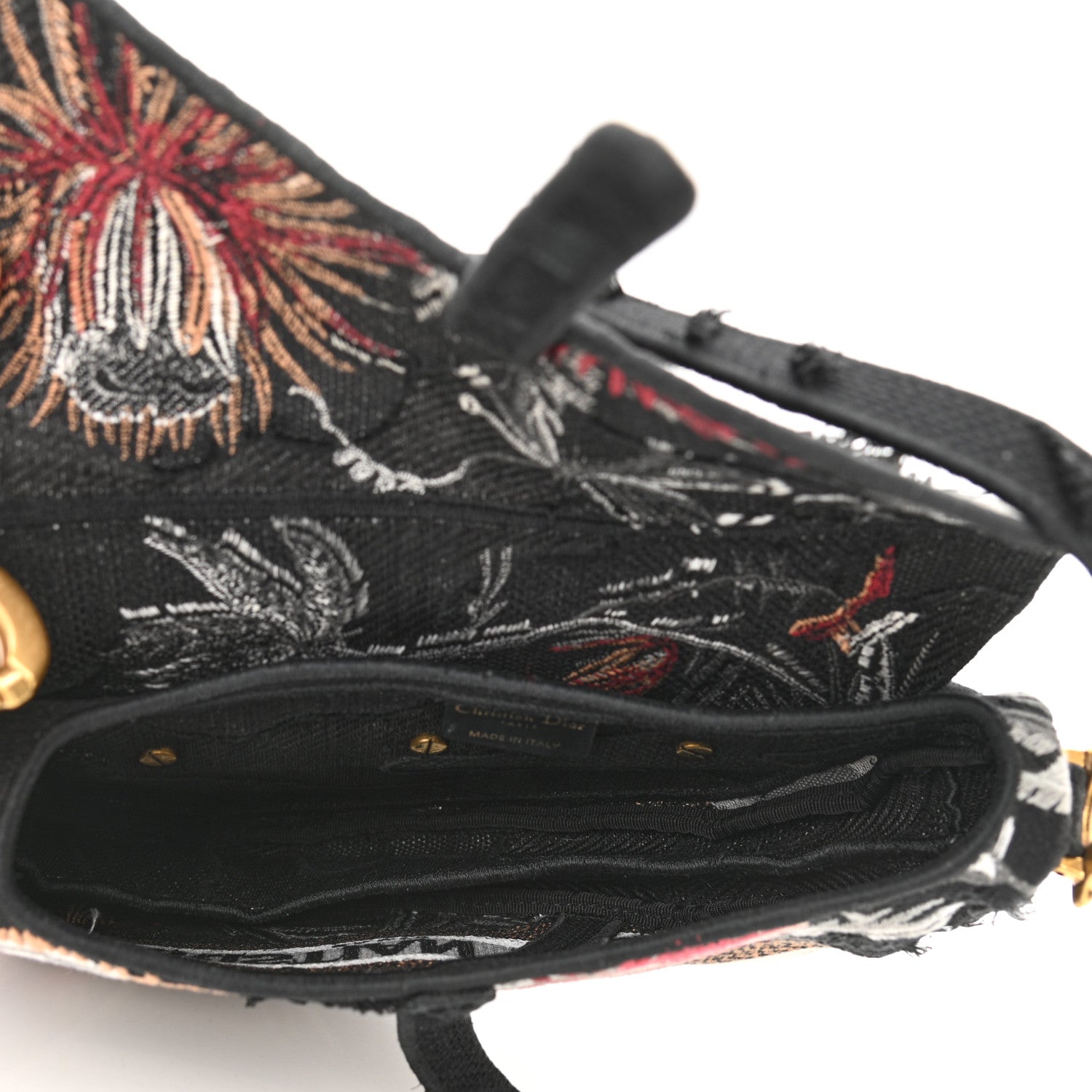Christian Dior Canvas Embroidered Camouflage Flowers Saddle Bag Black Multicolor 5 of 10
