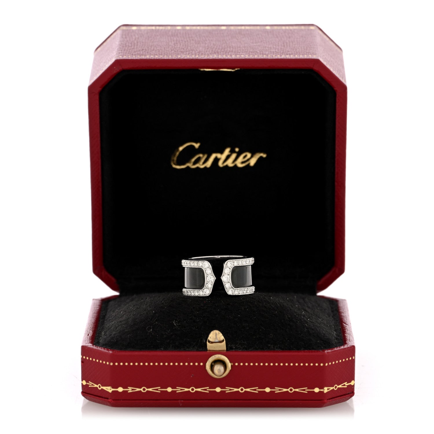 Cartier 18K White Gold Enamel Diamond 10mm Logo De Cartier Ring 51 5.75 Black 6 of 6
