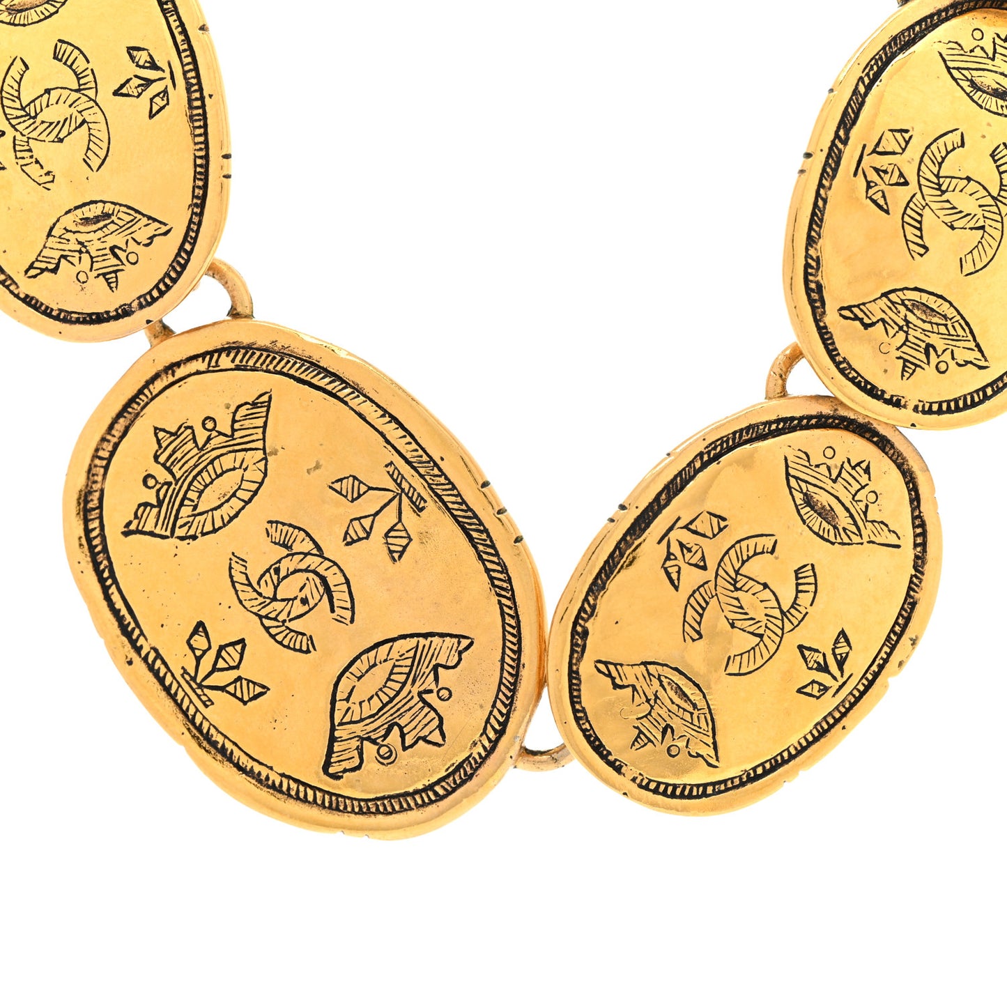 Metal Regal Crown CC Medallion Necklace Aged Gold