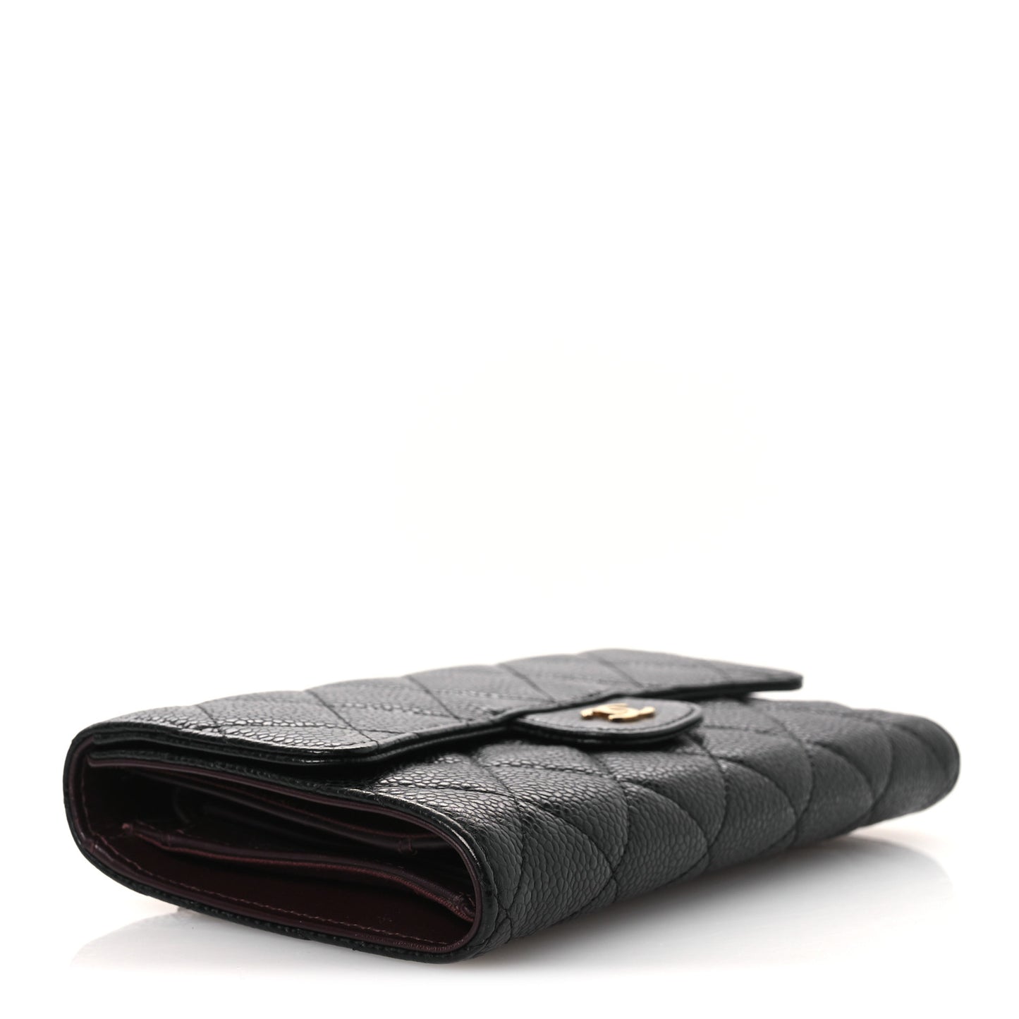 Caviar Quilted Large Gusset Flap Wallet Black