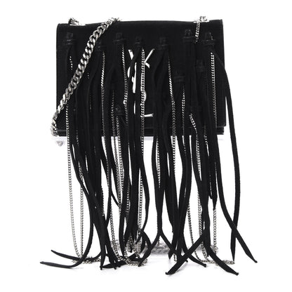 Saint Laurent Suede Fringe Chain Monogram Satchel Black 1 of 9