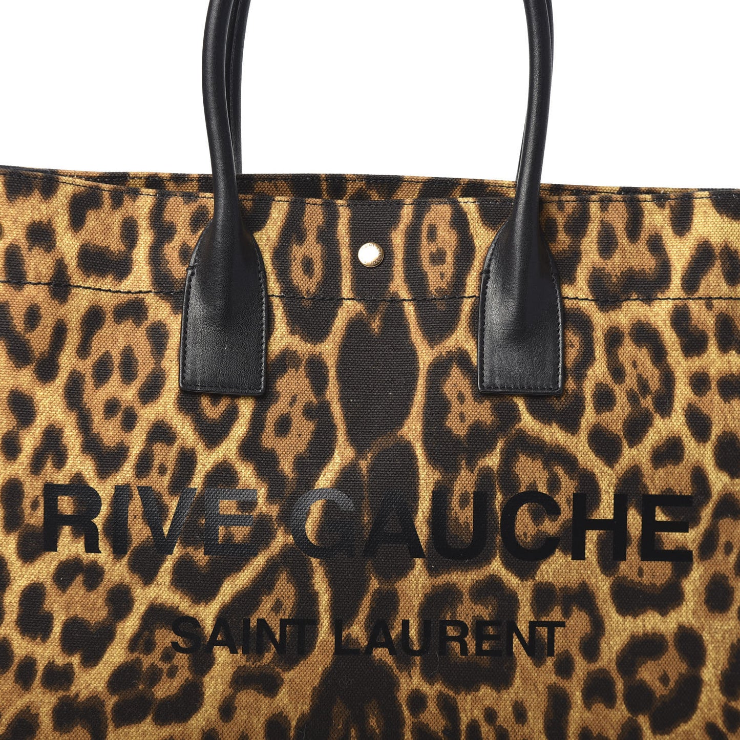 Canvas Calfskin Leopard Print Rive Gauche Noe Tote Natural Black