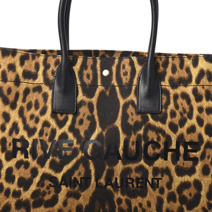 Saint Laurent Canvas Calfskin Leopard Print Rive Gauche Noe Tote Natural Black 7 of 9