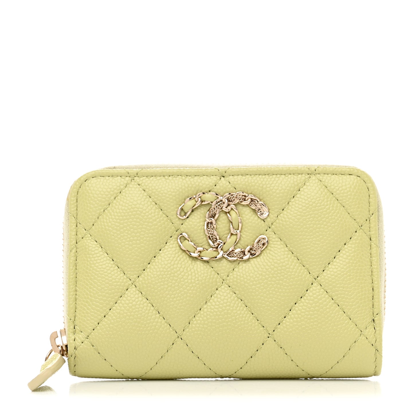 Caviar Quilted French New Wave Zip Coin Purse Light Green