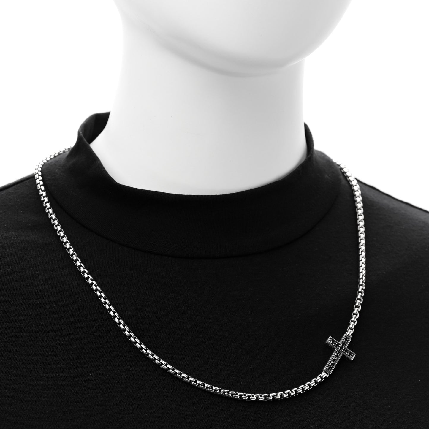 Sterling Silver Black Diamond Streamline Cross Station Necklace 22"