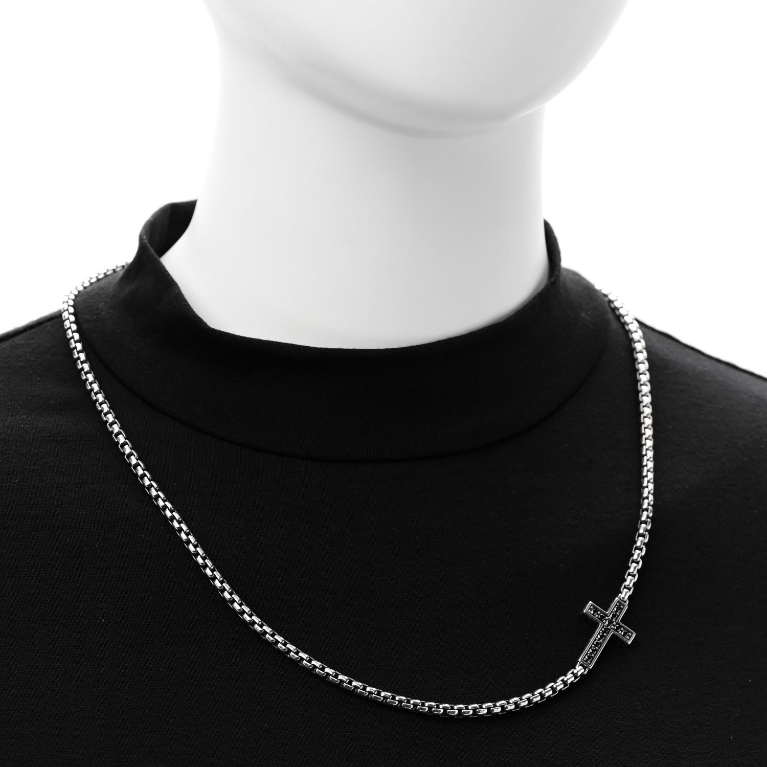 David Yurman Sterling Silver Black Diamond Streamline Cross Station Necklace 22" 2 of 5