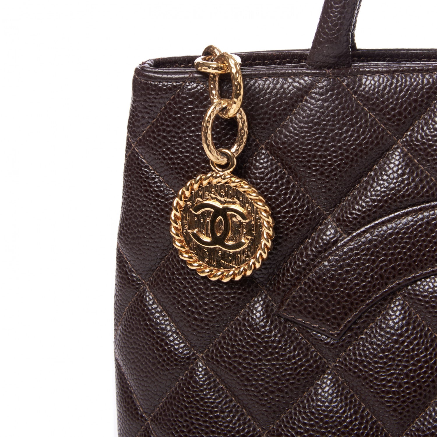 Chanel Caviar Quilted Medallion Tote Dark Brown 7 of 9