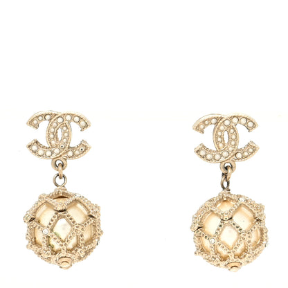 Chanel Pearl Caged CC Drop Earrings Gold 1 of 5
