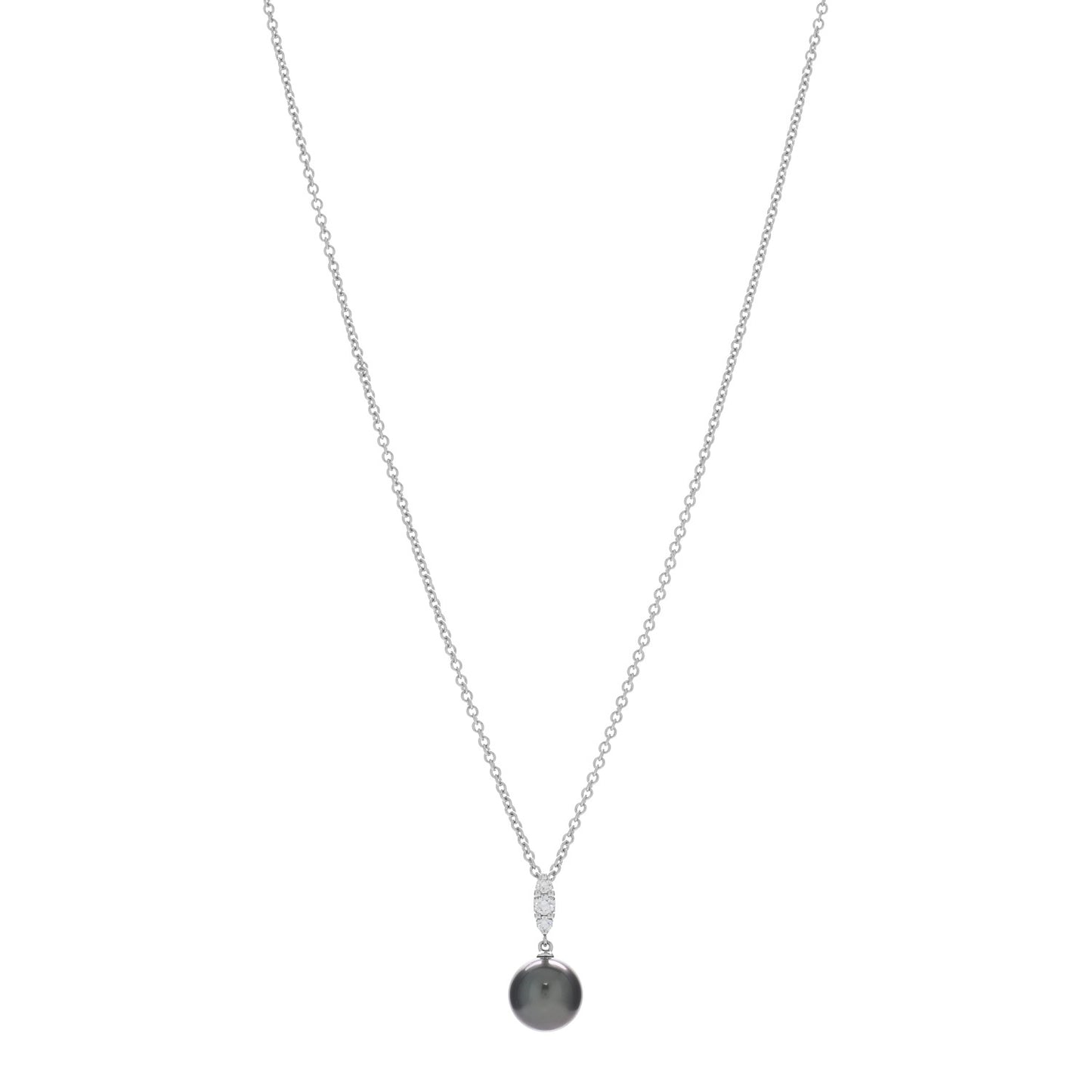 18K White Gold Diamond Black South Sea Pearl 9.5mm Pendant Necklace