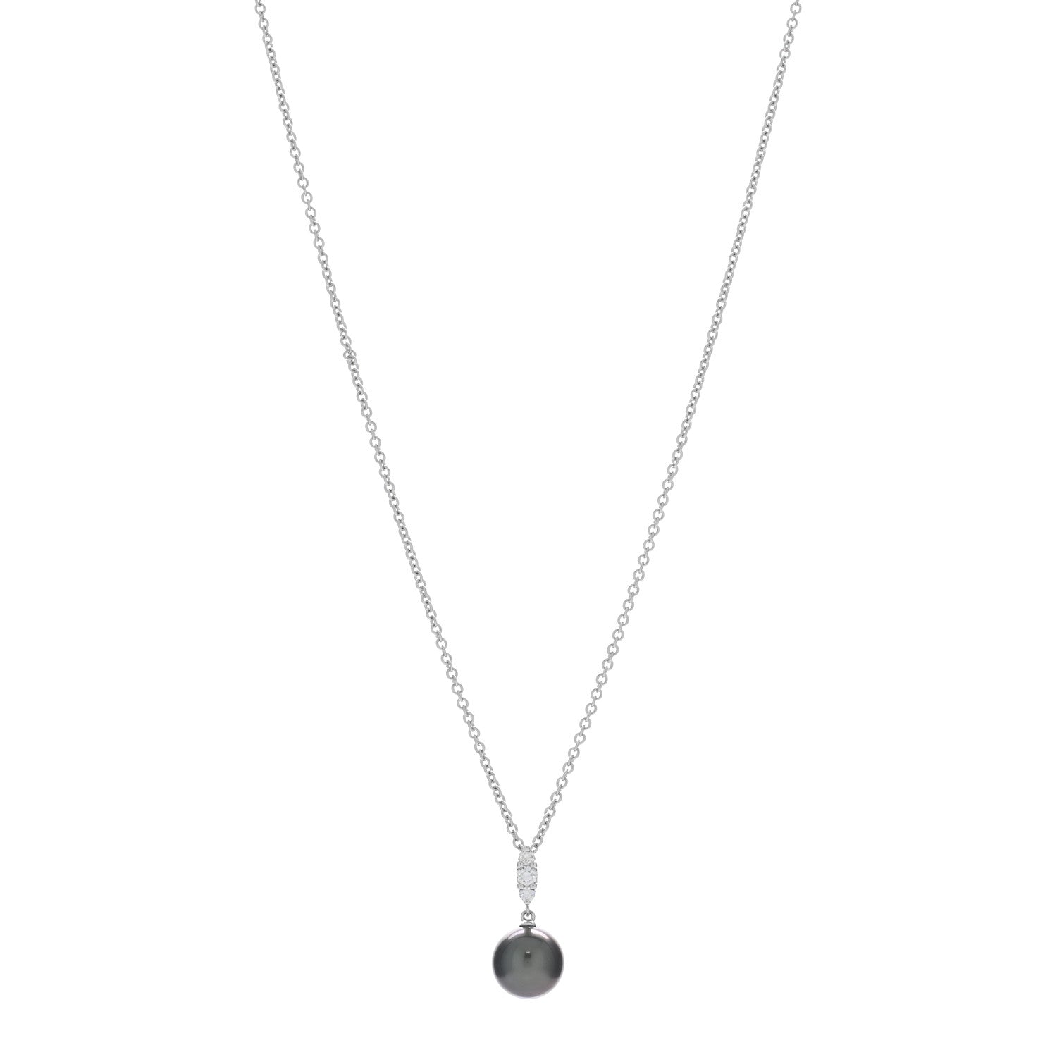 Mikimoto 18K White Gold Diamond Black South Sea Pearl 9.5mm Pendant Necklace 1 of 6