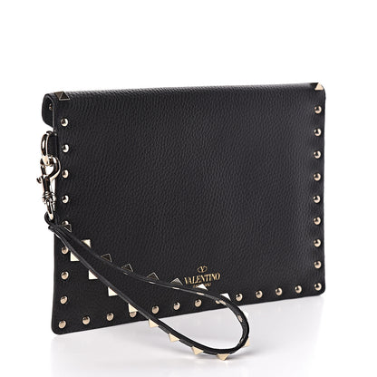Valentino Garavani Pebbled Calfskin Medium Rockstud Envelope Flat Wristlet Pouch Black 3 of 7