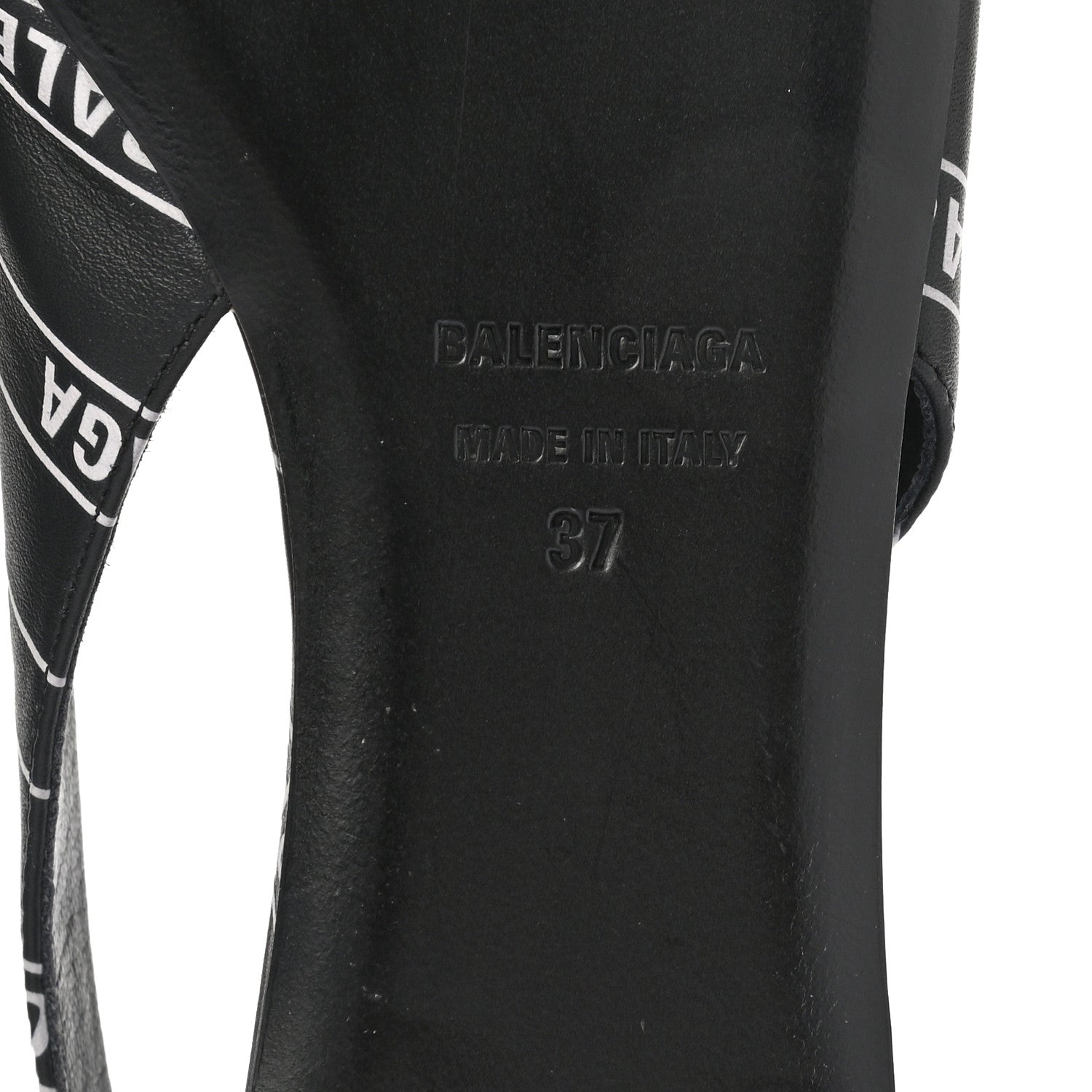 Balenciaga Calfskin Diagonal Allover Logo Print BB Knife Pointy Toe Slingback Flats 37 Black White 6 of 9