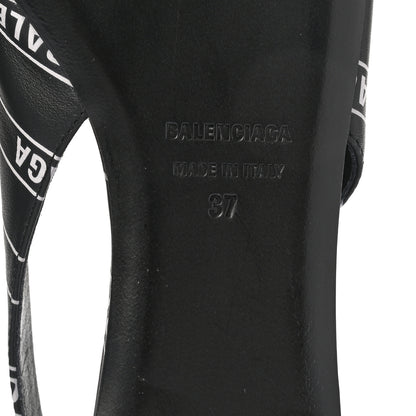 Balenciaga Calfskin Diagonal Allover Logo Print BB Knife Pointy Toe Slingback Flats 37 Black White 6 of 9