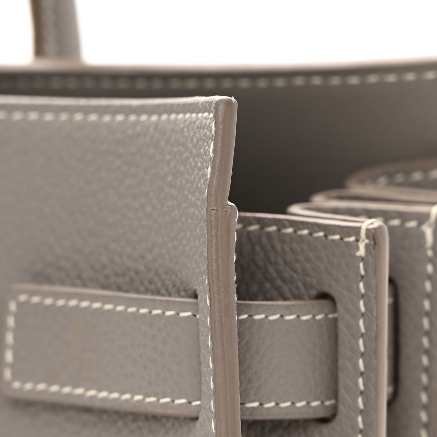 Grained Calfskin Topstich Baby Sac De Jour Fog