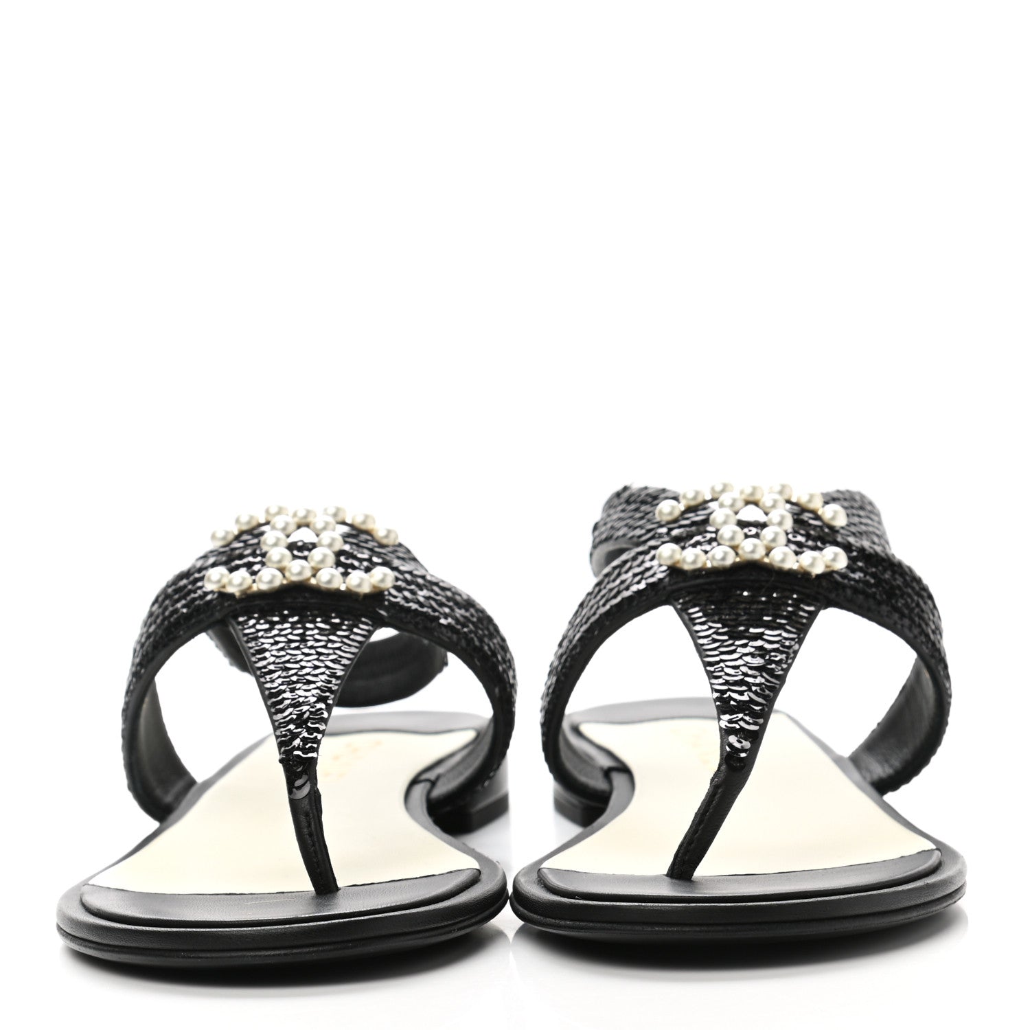 Chanel Lambskin Sequin Pearl CC Thong Sandals 41 Black 2 of 8