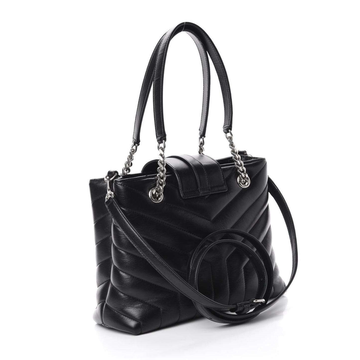 Calfskin Y Quilted Monogram Small Loulou Shopper Black