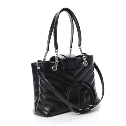 Saint Laurent Calfskin Y Quilted Monogram Small Loulou Shopper Black 4 of 12
